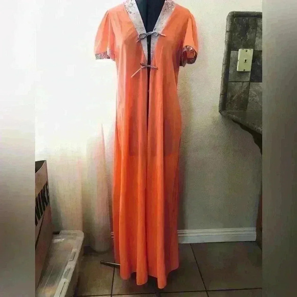 VTG 60s 70s Flower Power nylon Night Gown Cover Robe  Women M-L - Picture 5 of 14
